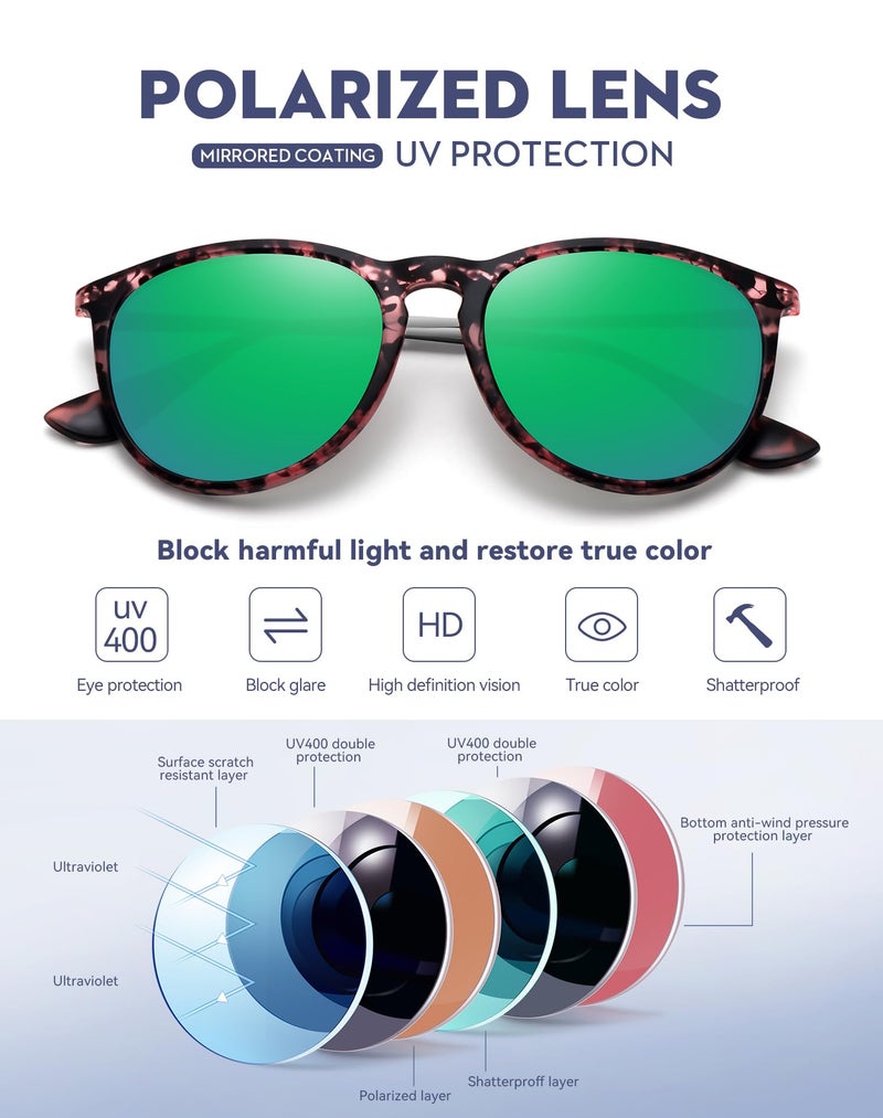WOWSUN Polarized Sunglasses for Women Vintage Retro Round Mirrored Lens - Image 5